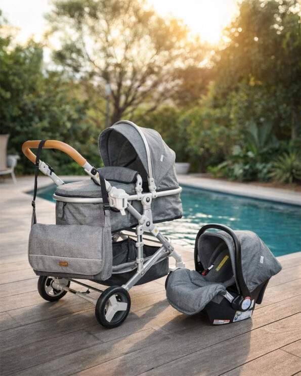 PACK POUSSETTE URBAN TENDANCE RÉVERSIBLE AVEC MAXI COSI ET SAC À LANGER GRIS – MON BÉBÉ