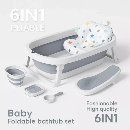 Baignoire Pliable pour Bébé avec Thermomètre de 0 à 4 ans, Pratique et durable - 6 PIECES