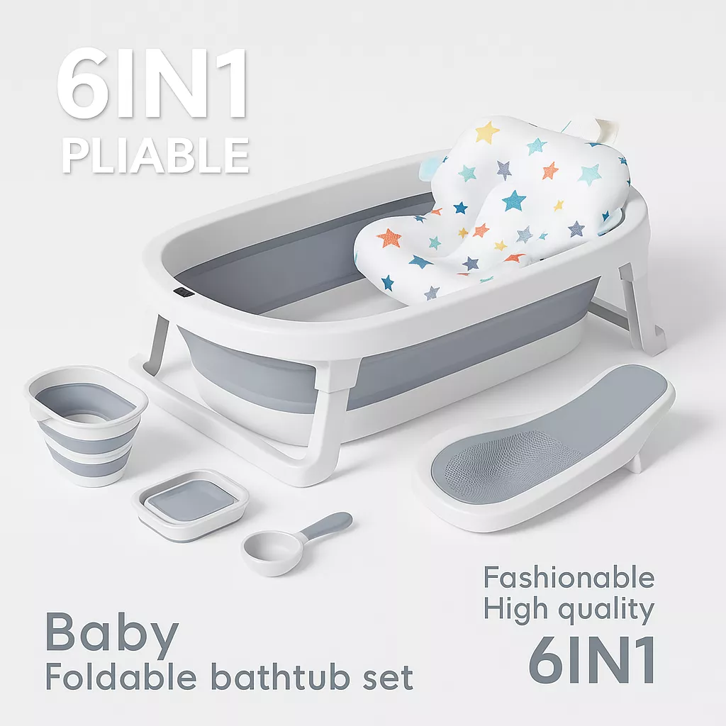 Baignoire Pliable pour Bébé avec Thermomètre de 0 à 4 ans, Pratique et durable - 6 PIECES
